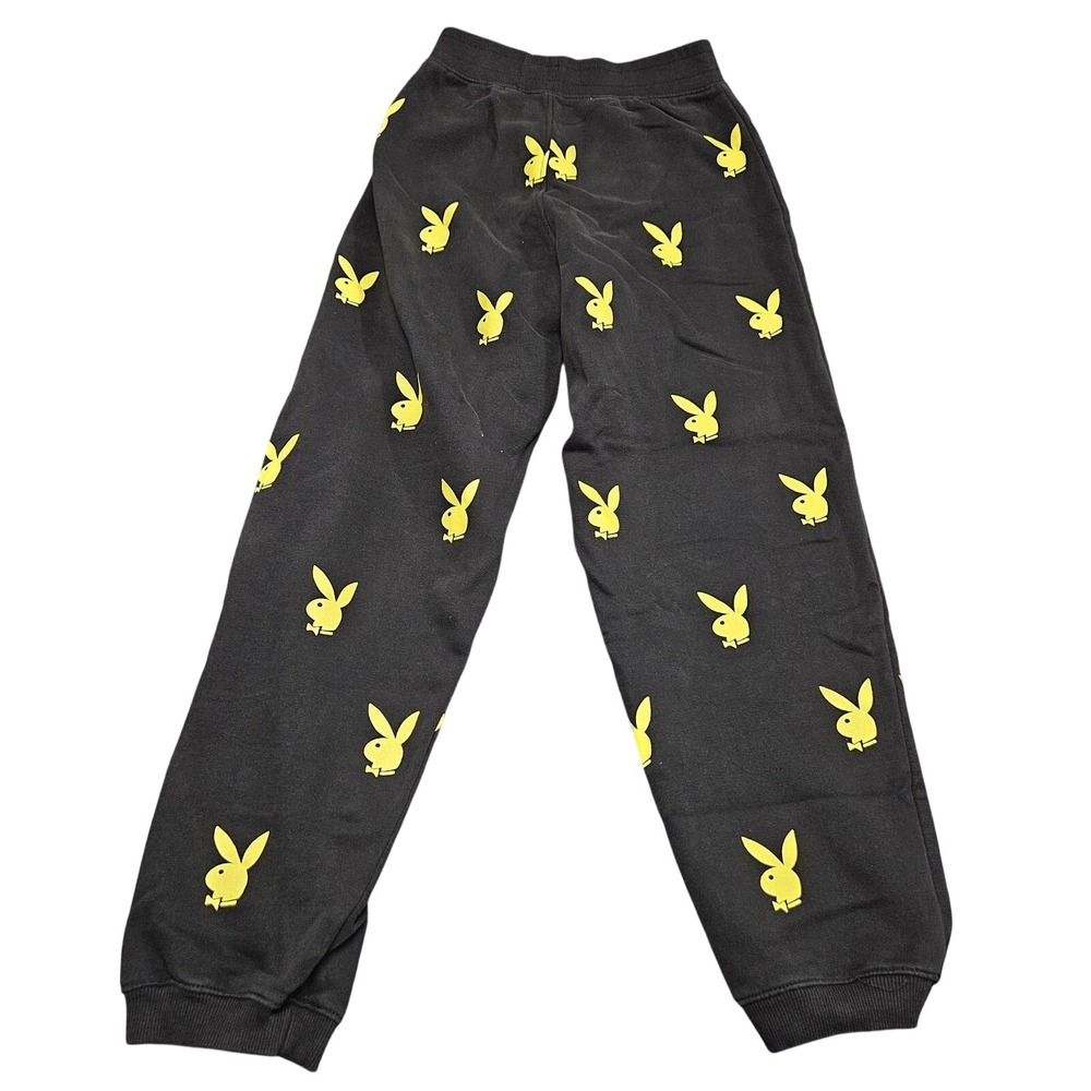 Playboy x Missguided Sweatpants Womens 6 Black Yellow Bunny Print Joggers Street
